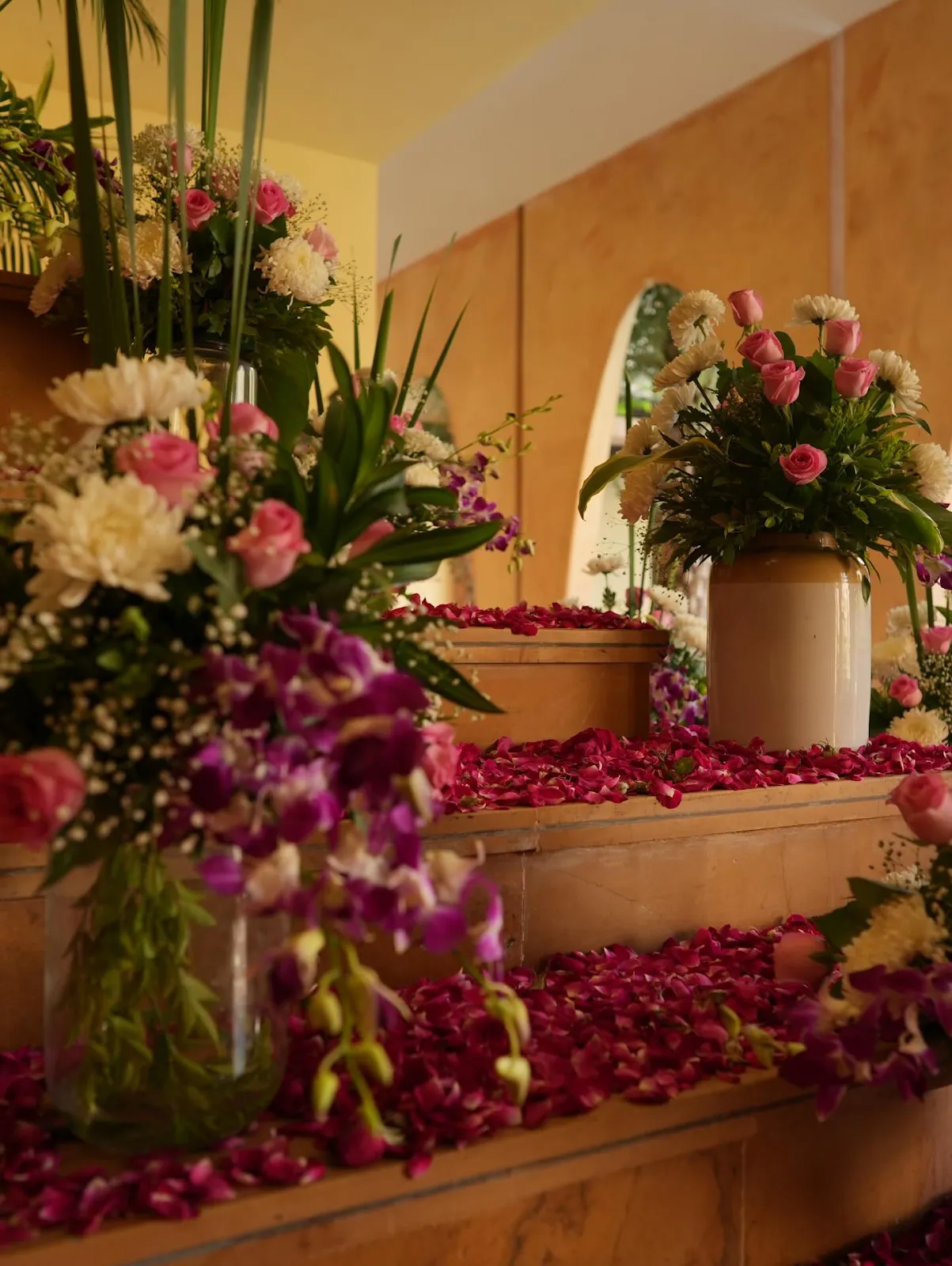 Cascading Rose Petal Tiered Stairway